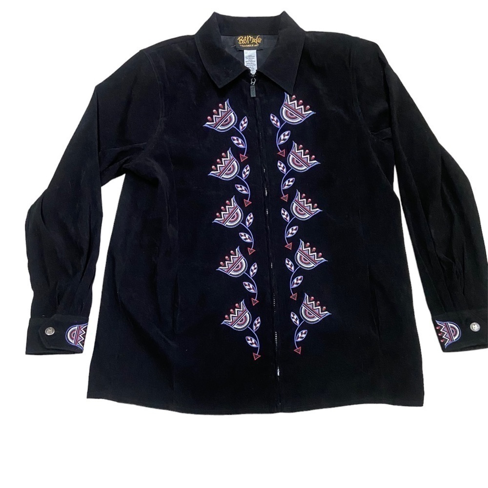 Vintage Bob Mackie Wearable Art Black Zip Up Jacket Shirt‌‌‌‌‌‌‌‌‌‌‌‌‌